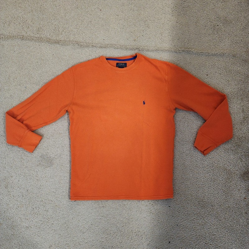 Polo Ralph Lauren Shirt Mens Large Orange Thermal Waffle Knit Long Sleeve Top