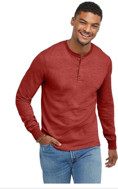 Hanes Men’s Originals French Terry Cloth Henley Long Sleeve Tee, Size S