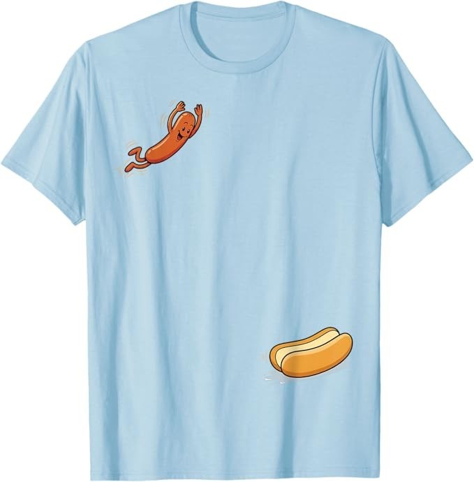 Funny Hot Dog Jumping Into Bun Sausage BBQ High Dive Humor T-Shirt gallery