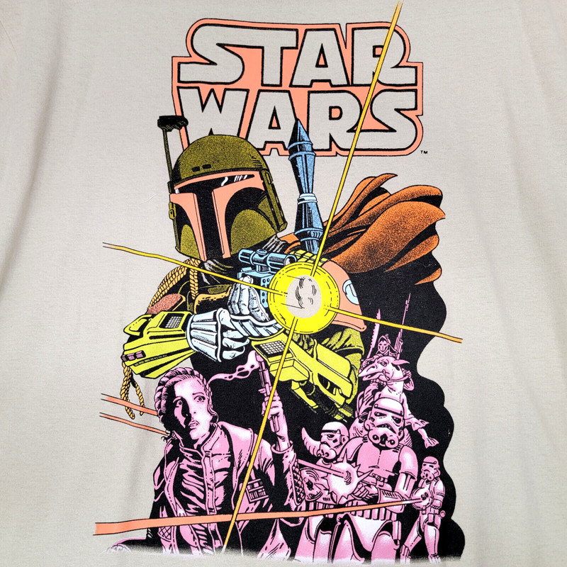 STAR WARS Comic Book Shirt Mens Small Beige Boba Fett Casual Movie NWT