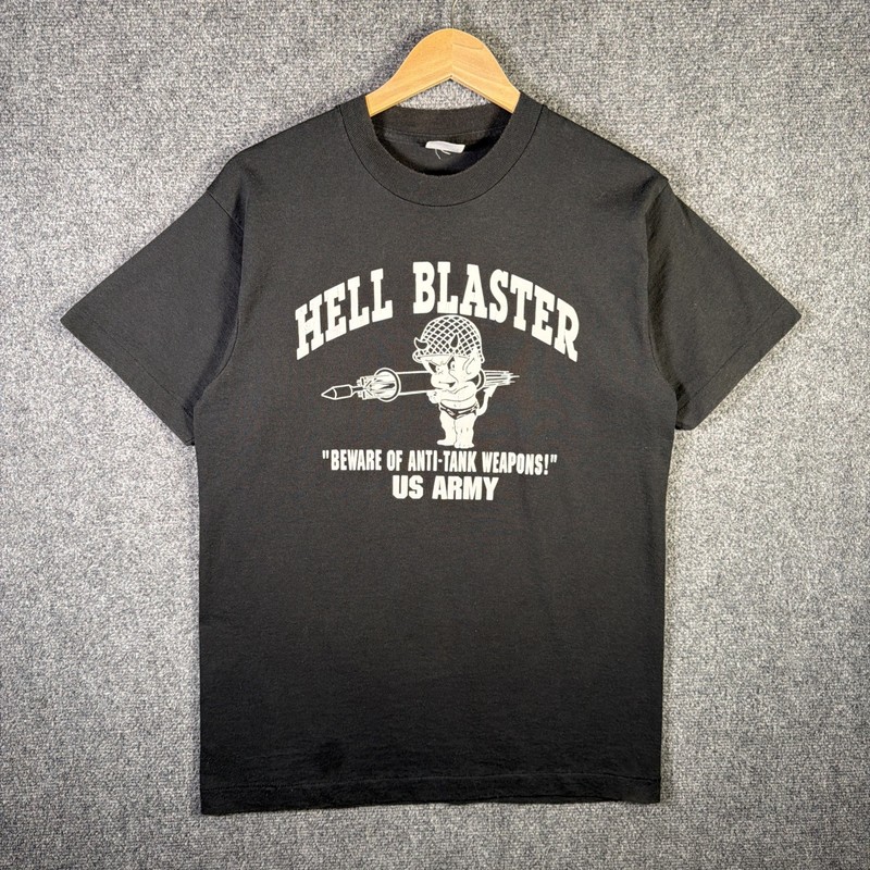 Vintage Army Shirt Medium Black Hell Blaster Cartoon Parody War Military 90s USA