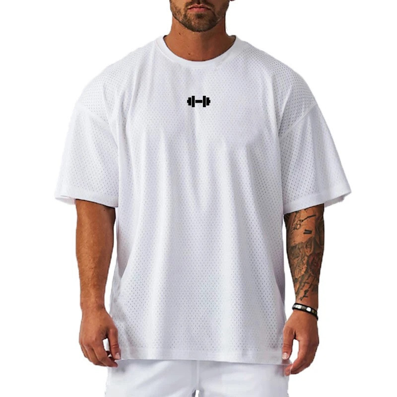 Oversized Quick Dry T-Shirt Breathable Cool Mesh Clothing Mens Fitness Workout