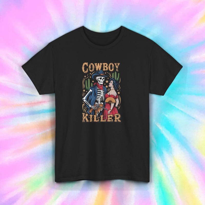 Cowboy Killer Shirt Skeleton Western Funny Outlaw Graphic Tee S-5XL