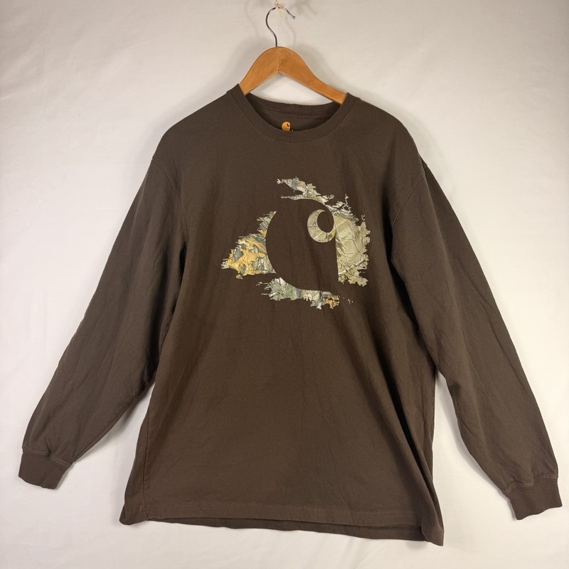Carhartt Realtree Shirt Men’s L Brown Original Fit 100% Cotton Long Sleeve