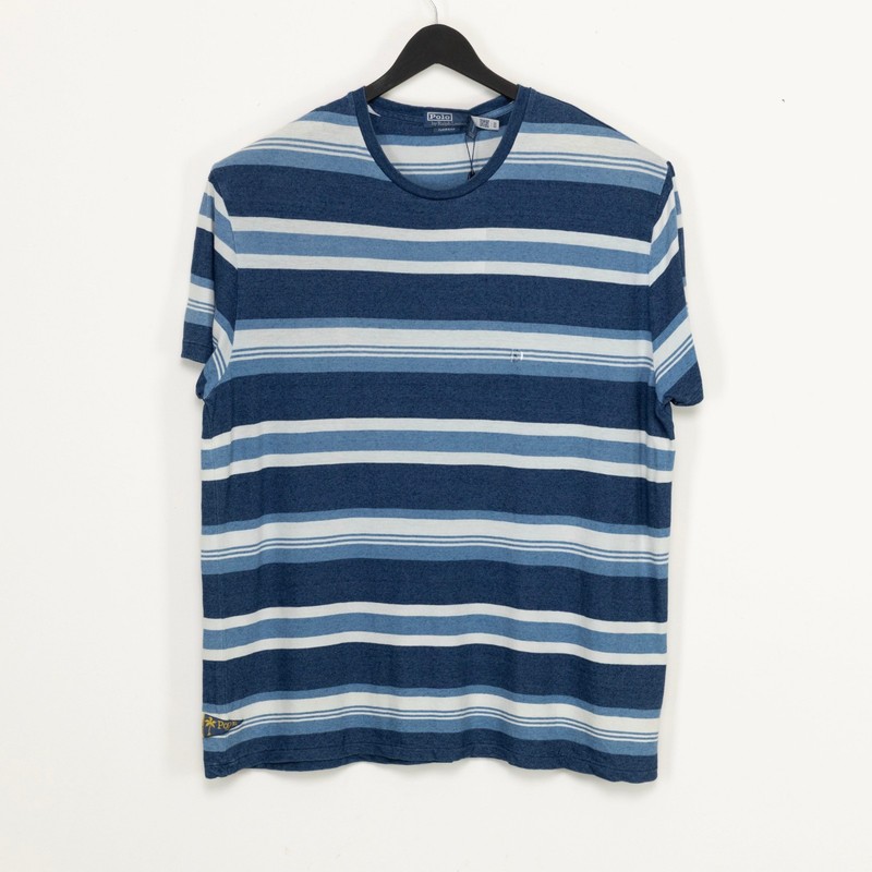 Polo Ralph Lauren Men Classic Fit Striped Cotton Linen Tee Navy Size XL