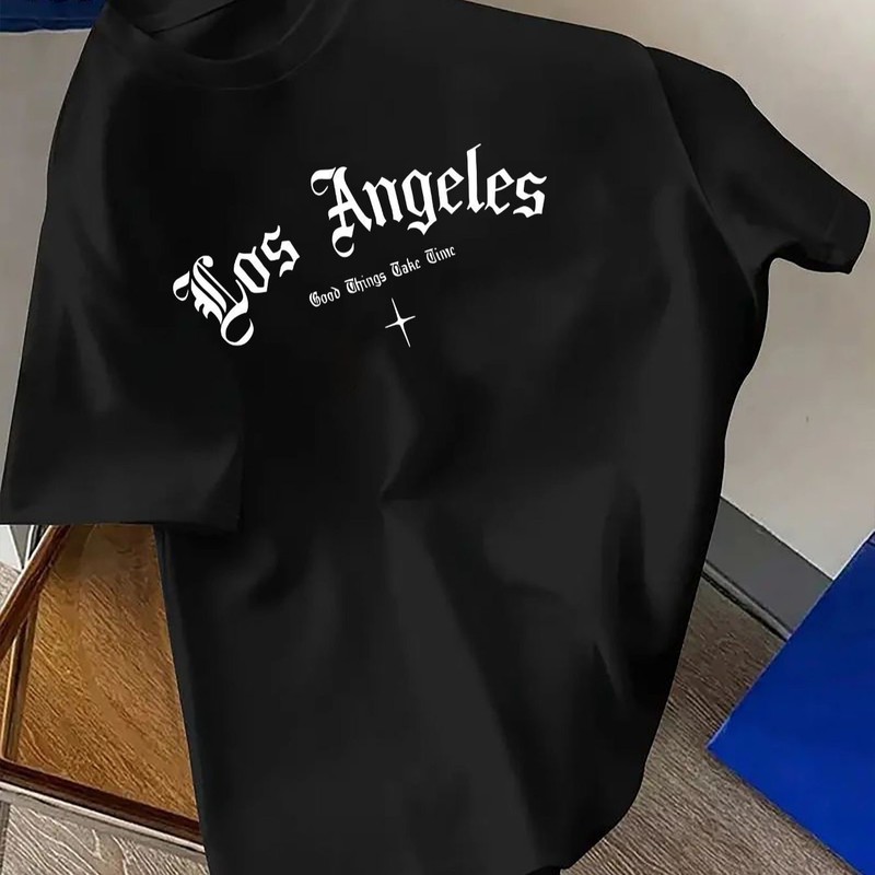 Los Angeles Gothic Letter T-Shirt Old English Streetwear Casual Tee