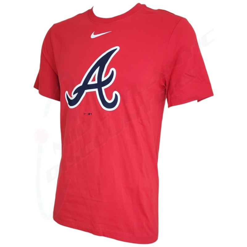 The Nike Tee Atlanta Braves 100% Cotton Crew Neck Red T-Shirt Navy Blue “A” Logo