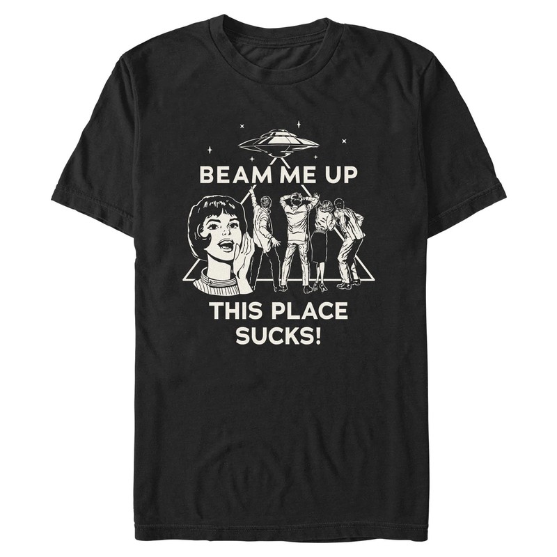 Men’s Stranger Things Vintage This Place Sucks UFO T-Shirt