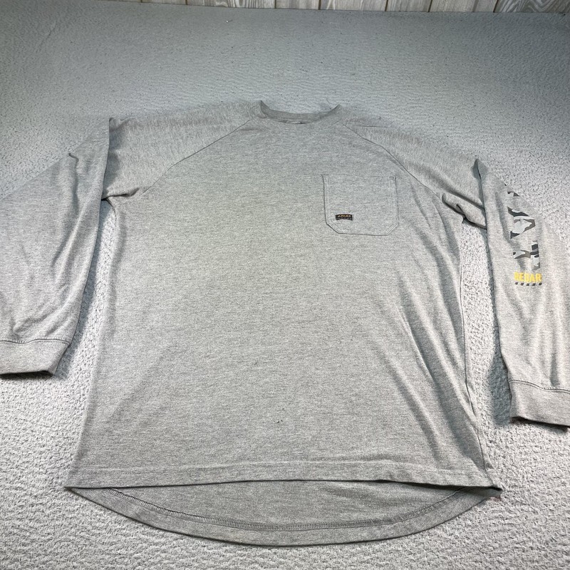Ariat Rebar Shirt Mens Large Gray Long Sleeve Pocket Workwear Chore Graphic Tee