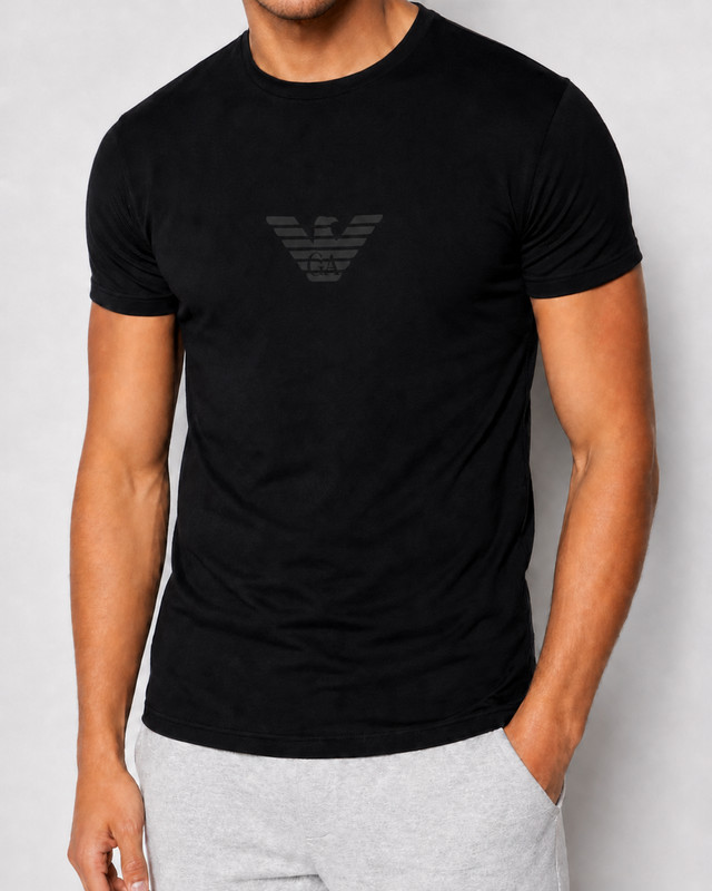 Emporio Armani Black Mens cotton T-Shirt Embossed print, size M,L,XL,XXL,3XL