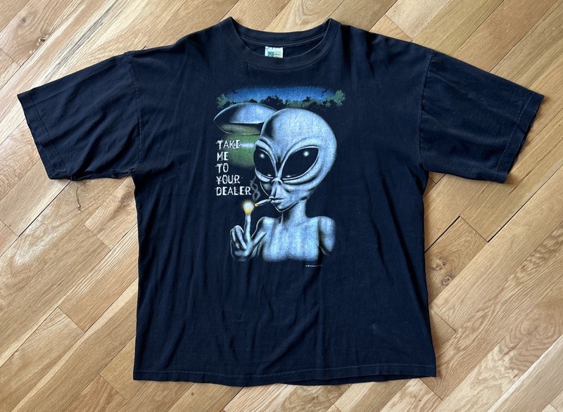 Vintage 1996 Stanley DeSantis Shirt Mens XL Alien Take Me To Your Dealer