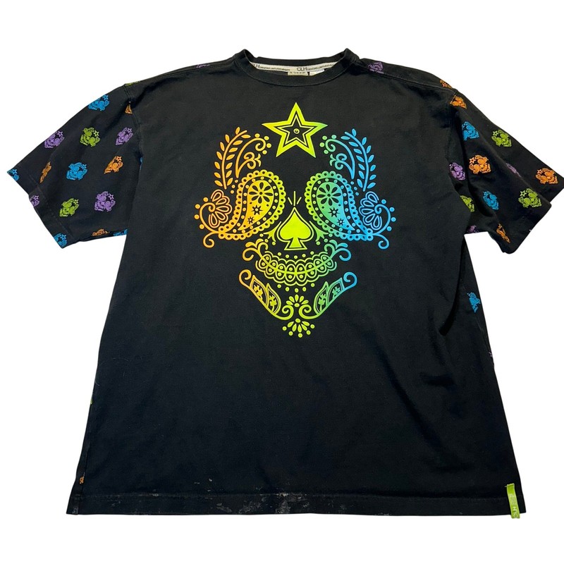 CLH Sugar Skull T-Shirt Mens 2XL Black Rainbow Paisley Streetwear Y2K Goth