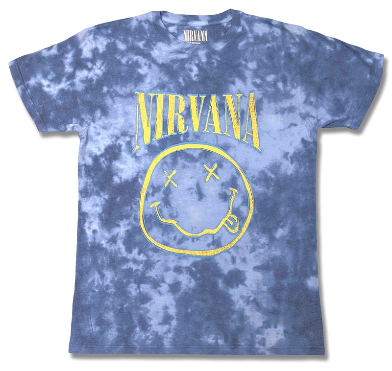 Official Nirvana T Shirt Happy Face Blue Smile Band Logo Tie Dye New Blue