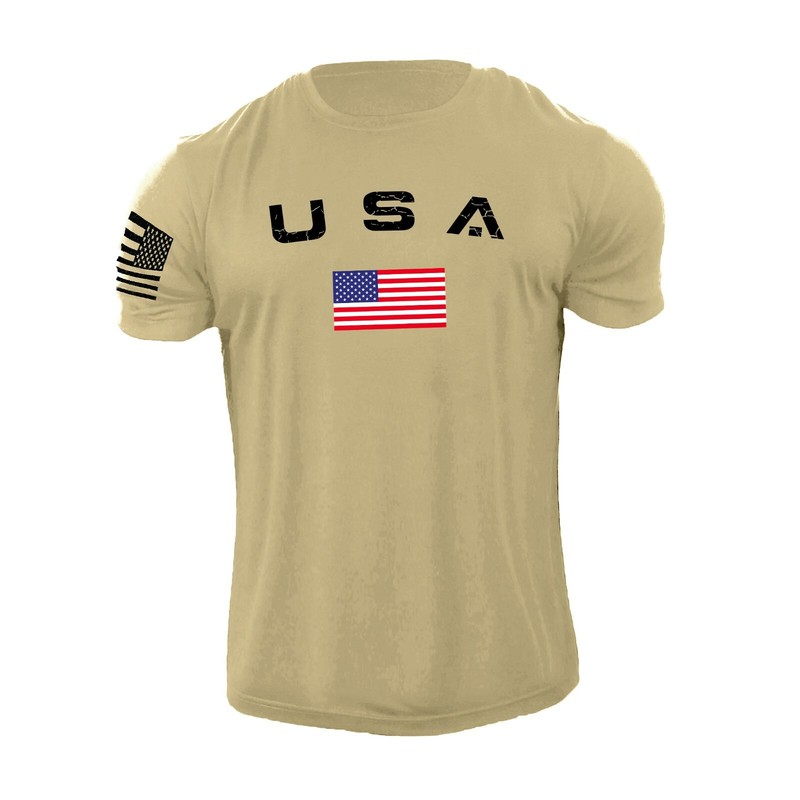 Men's Casual USA Flag T-Shirt Breathable Light 100% Cotton T-Shirt Size L-6XL US gallery