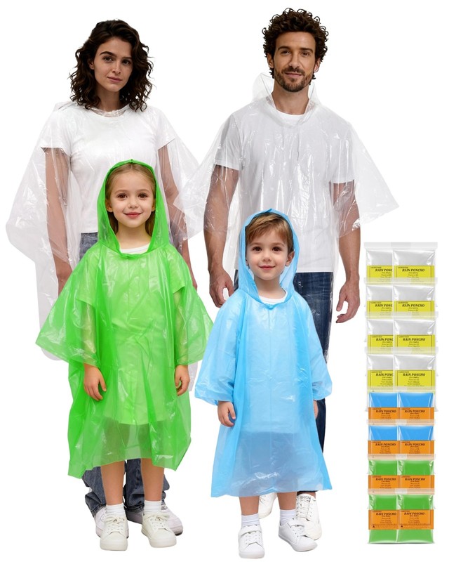 Rain Ponchos for Adults, Kids & Family – 4, 8, 9 & 16 Pack Options – Extra Th…