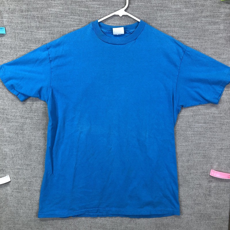 Vintage Hanes Beefy-T Shirt Mens XL Blue Made USA Cotton Blank Tee Top 90s SS