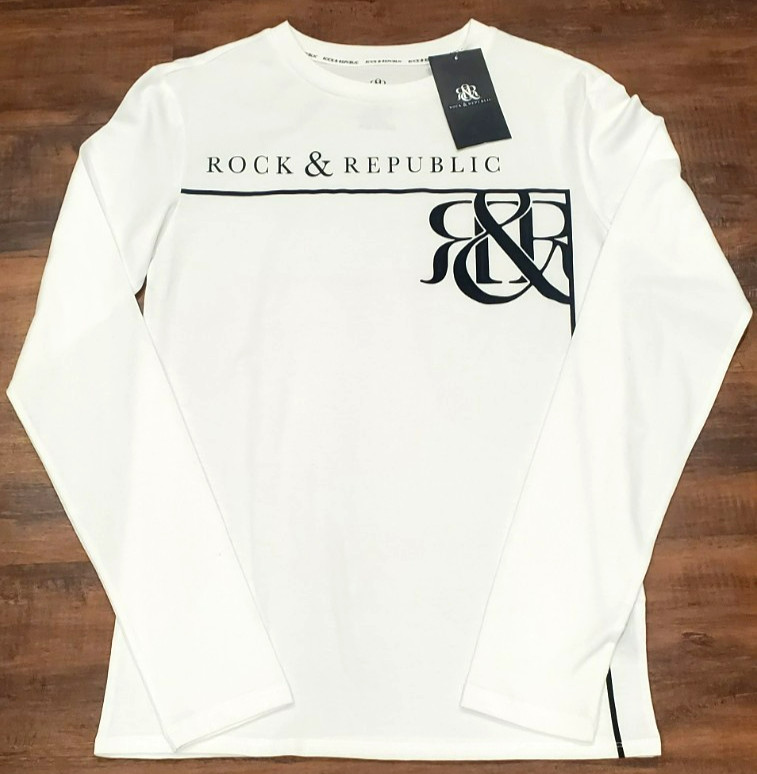Rock & Republic Long Sleeve T-Shirt Men’s Small White Logo NWT