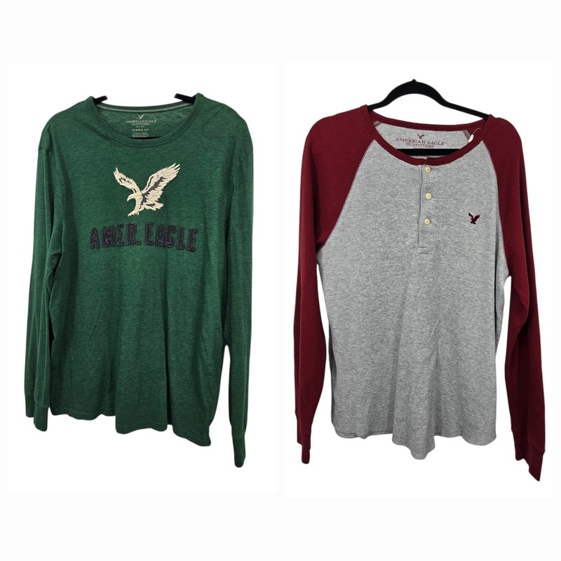 American Eagle PAIR Retro Shirts Mens LG/XL Thermal Logo Long Sleeve Classic Fit