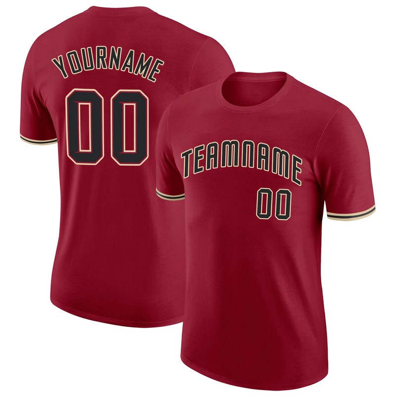Custom Crimson Black City Cream Performance T-Shirt Mens Sport Graphic Gift