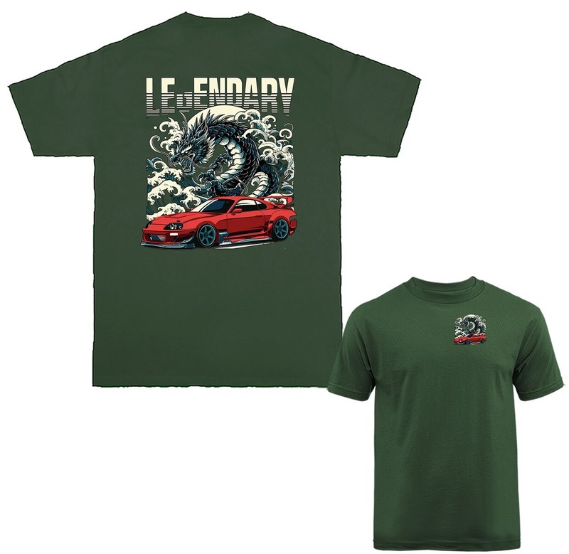 Dragon and Red Car Imported Tuned Custom JDM Sports Car T-shirt