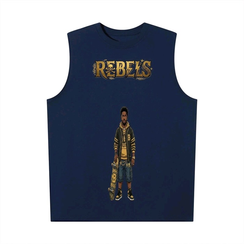 La mc de Neil Unisex M Blue Rebels Graphic Logo Sleeveless Crew Neck Tee