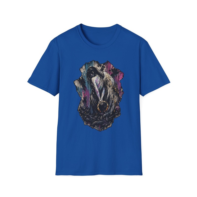 Tragic Angel Street Mural Broken Halo Black Feathers Unisex Softstyle T-Shirt