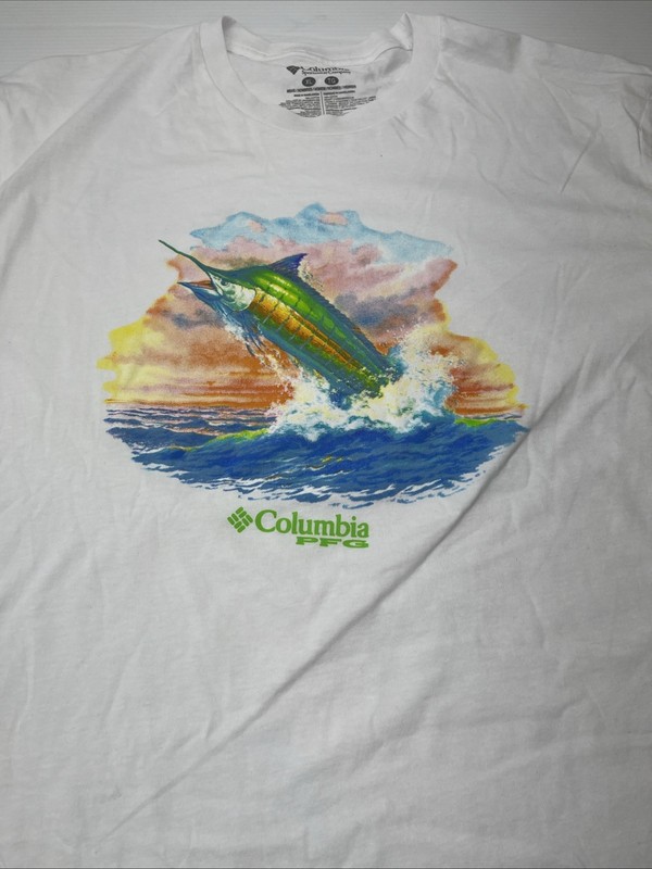 COLUMBIA SPORTWEAR Watercolor Sailfish T-Shirt Swordfish Marlin PFG White XL gallery