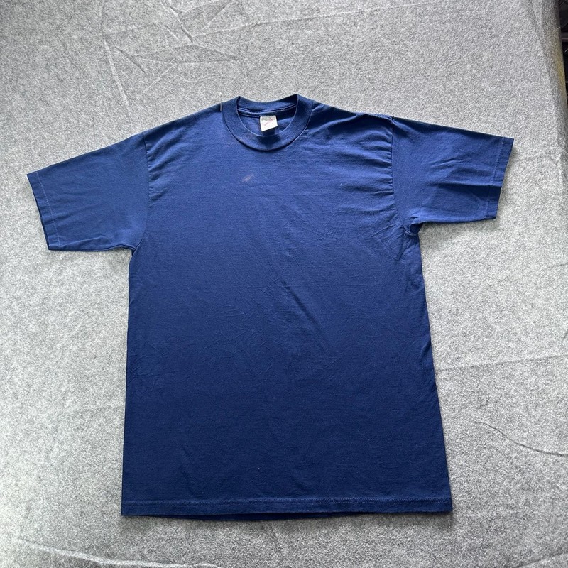 JERZEES Shirt Mens L Blue Solid Crewneck Tee Cotton Poly Blank Made In USA