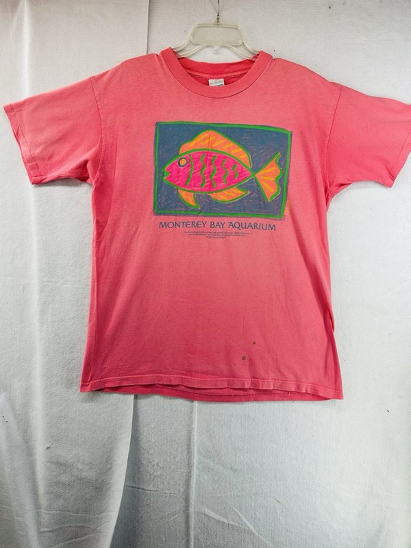 Vtg Monterey Bay Aquarium Tropical Fish T-shirt Pink Retro Tee Sea Life XL