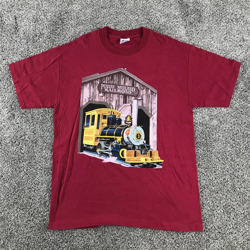 Vintage Hanes Shirt Mens Large Red Poway Midland Railroad Train Beefy-T Cotton