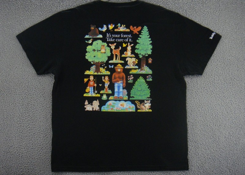 Smokey Bear Shirt Mens 2XL Teddy Fresh Graphic Pocket Black Prevent Wildfires