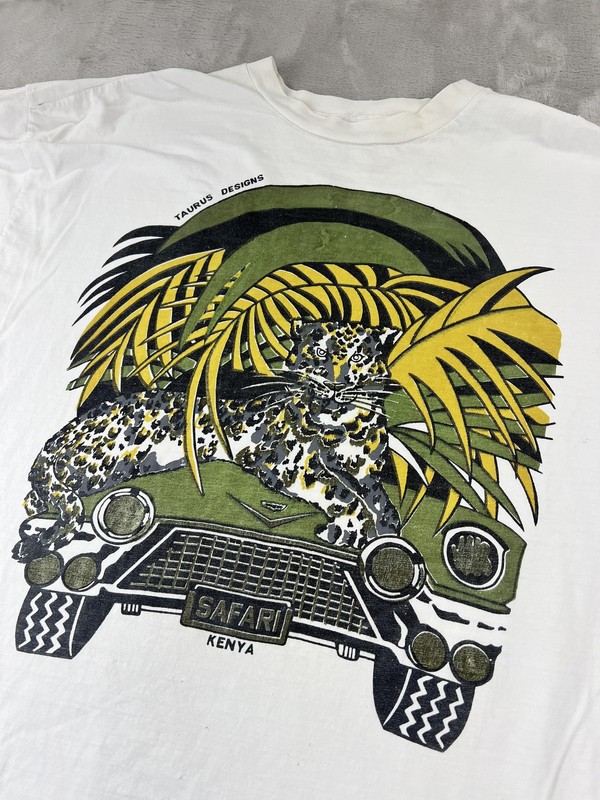 Vintage Taurus Designs Safari Kenya Shirt Mens XL Animal Graphic 90s
