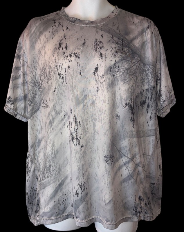 Habit Realtree Fishing Solar-Factor 40+ Camo T-Shirt Large Gray Short Sleeve