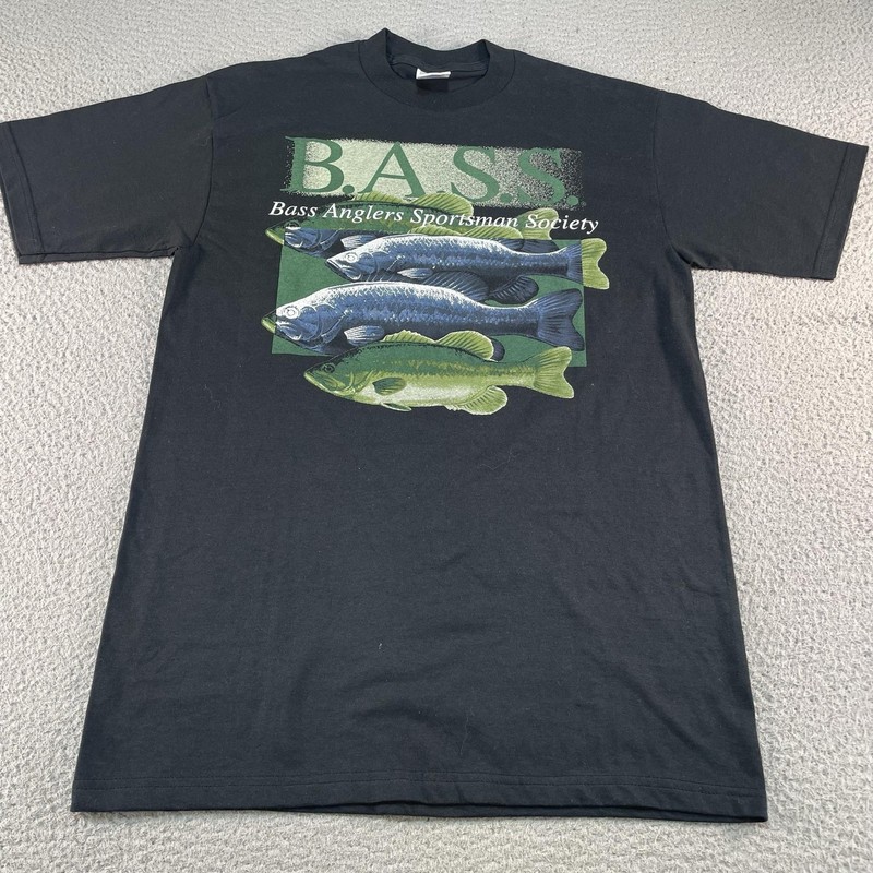 Vintage Bass Anglers Society Shirt Mens Medium Black Fishing Outdoor Graphic Tee