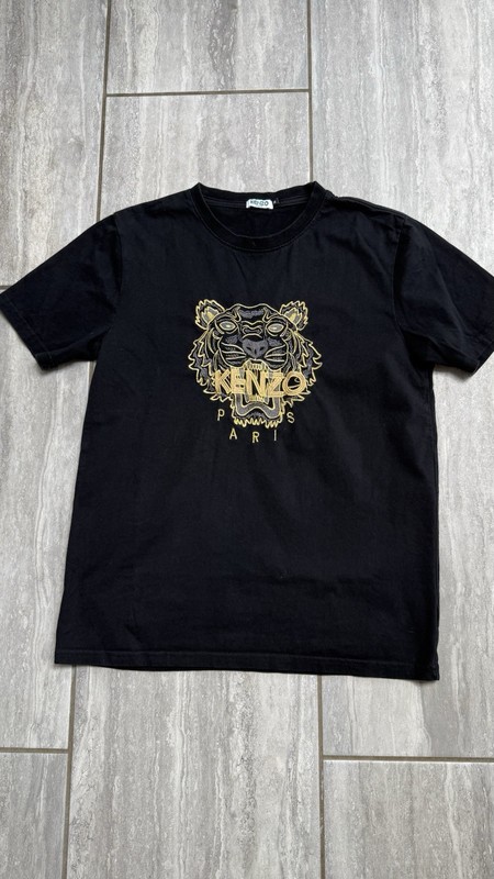 Vintage Kenzo Paris Black Gold Tiger Head T-Shirt Men’s Size M Embossed gallery