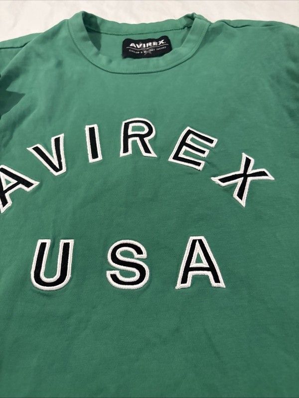Avirex USA Green streetwear tee Flag Patch Civilian & Military Tailors Medium gallery