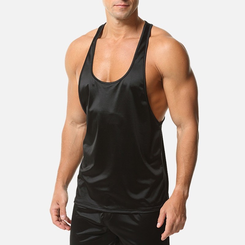 Glossy Oil Shiny Men Tank Top Satin Sleeveless Vest for Sports Gym Use gallery