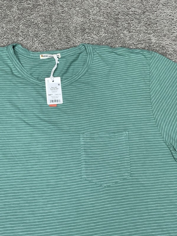 Marine Layer Pocket Tee Men 2XL Green Stripe Saddle Hem Summer T-shirt NEW 10153