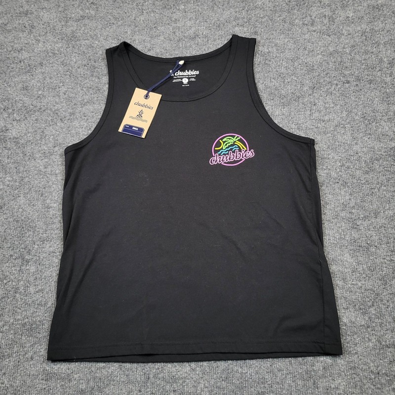 Chubbies Shirt Mens Small Black Neon Dream Tank Top Tropical Beach Graphic Tee