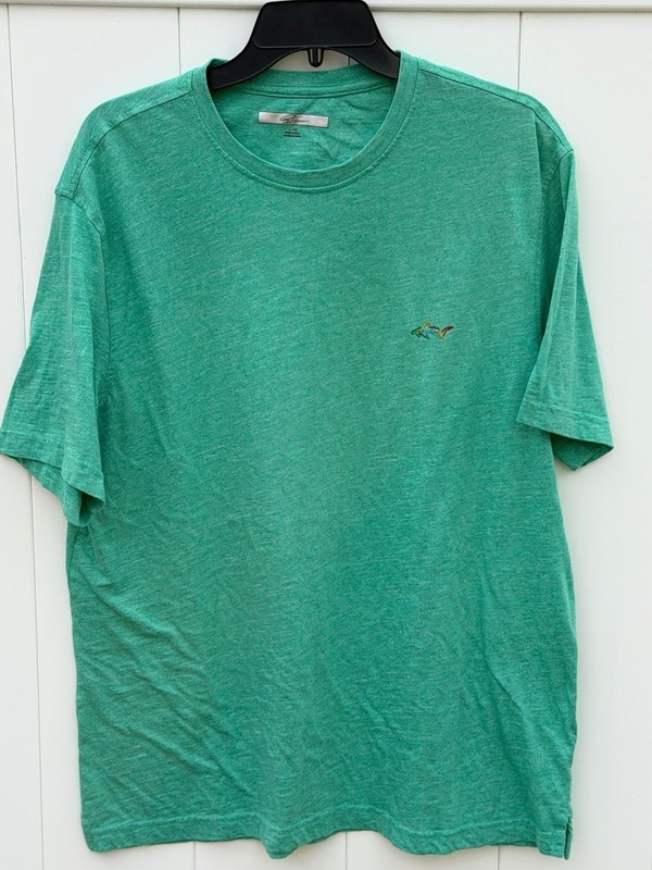 Greg Norman Mens T Shirt Green Large Cotton Blend Short Sleeve Crew Neck