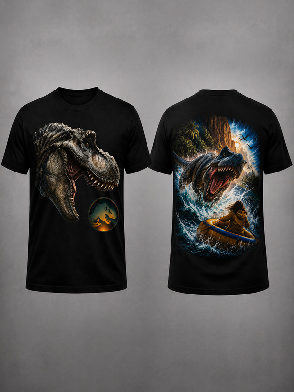 Jurassic T-Rex Attack Graphic T-Shirt Double Sided Dinosaur Lover Gift Tee
