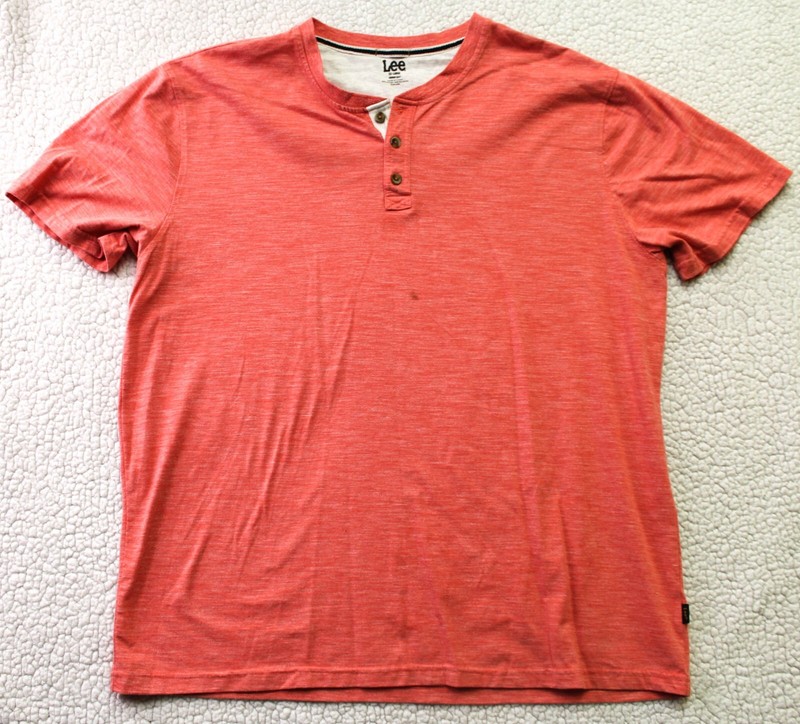 Lee Premium Select Men’s Short Sleeve T-Shirt Button Up Collar Orange 2XL