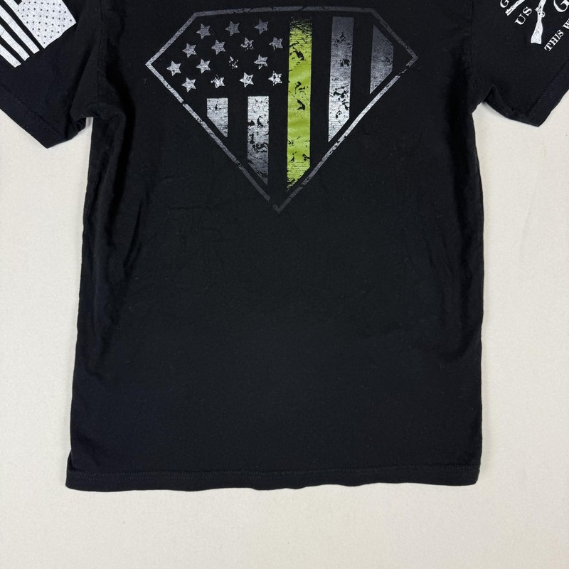 Grunt Style Shirt Mens Small Black Thin Green Line US Flag Superhero Graphic Tee gallery