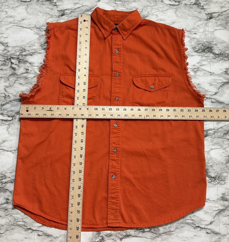 V TWIN Motorcycle Apparel Biker Men's Denim Shirt Size XL Orange Sleeveless gallery