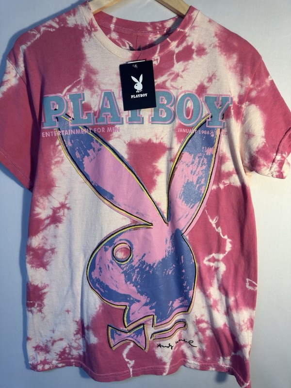 Playboy Tie Dye Bunny Logo Graphic T Shirt Pink Pop Art Streetwear Mens M NWT