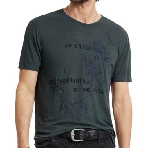 John Varvatos Men’s Evolution Floral Embroidery Linen SS Crew T-Shirt Dried Sage