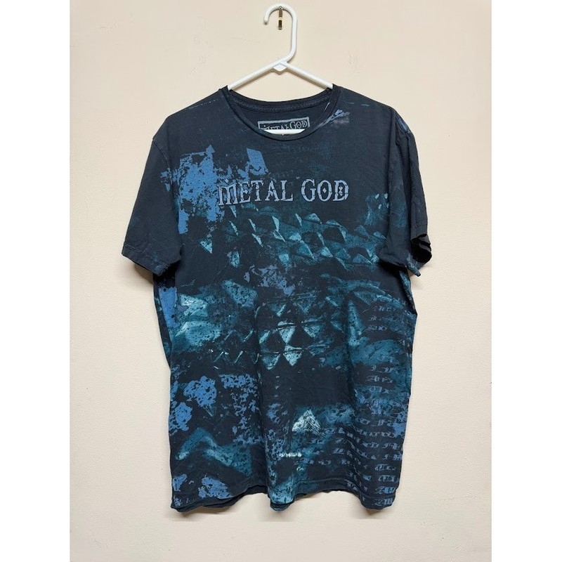 Metal God Apparel Graphic Tee L Blue Grunge All Over Print USA Made AOP