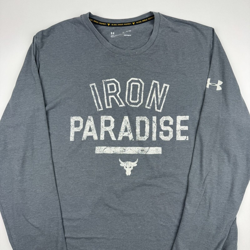 Under Armour Project Rock Mens XL T Shirt Gray Iron Paradise Bull Long Sleeve gallery