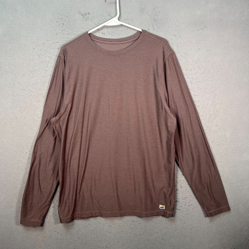 Vuori Mens Size Large Brown Long Sleeve T-Shirt Soft Lightweight Crew Neck