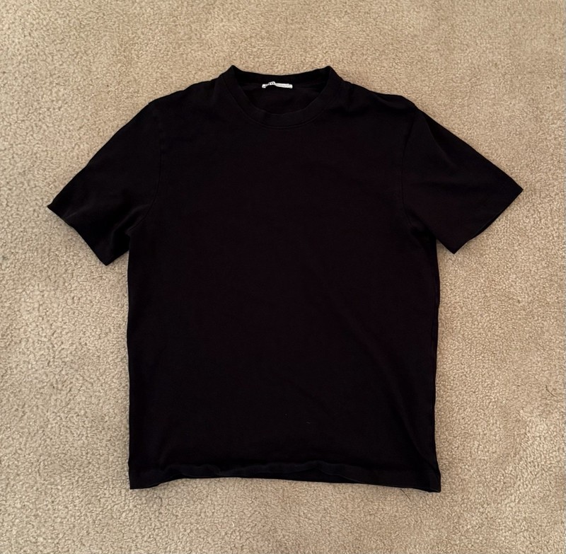 Zara Blank Shirt Black T Shirt Casual Short Sleeve Mens Size XL Good Condition